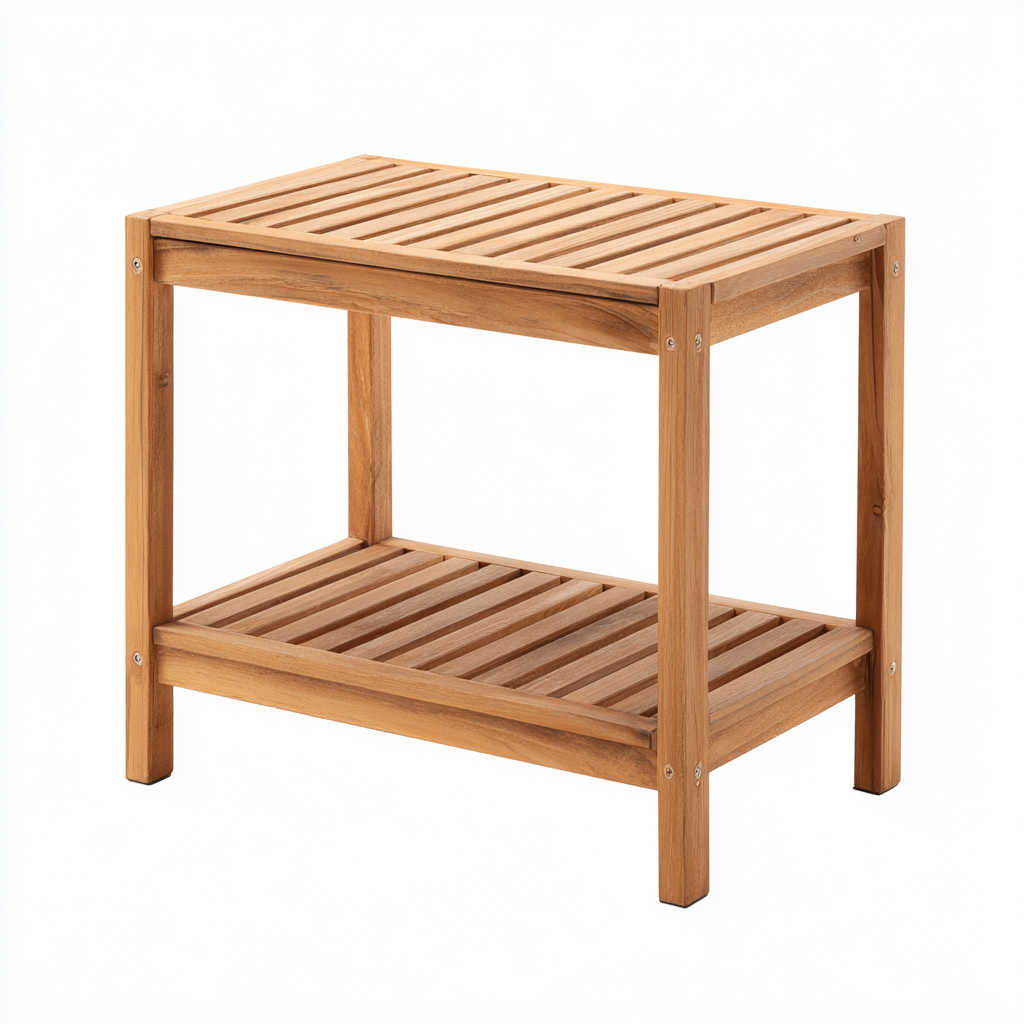 Table d'appoint rectangulaire - bois de chêne clair avec étagère inférieure ajourée - 70x45x60 cm - style naturel pour jardin ou terrasse-Dwellingora