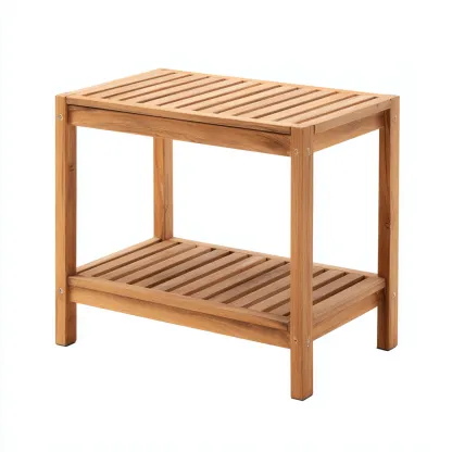 Table d'appoint rectangulaire - bois de chêne clair avec étagère inférieure ajourée - 70x45x60 cm - style naturel pour jardin ou terrasse-Dwellingora