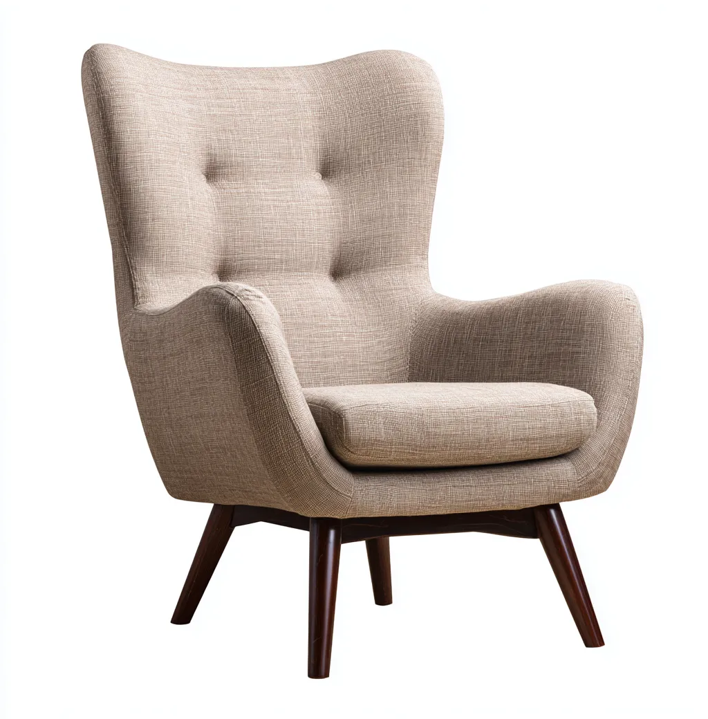 Fauteuil en tissu beige 78x85x102 cm - style scandinave - dossier haut et pieds en bois massif-Dwellingora