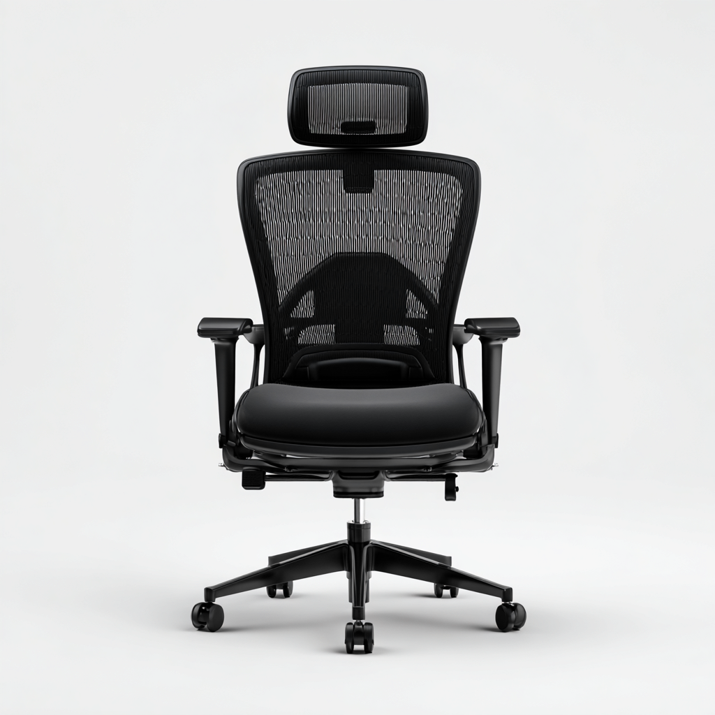 Chaise de bureau ergonomique - maille respirante noire 51x50x130 cm - dossier haut avec appui-tête réglable - soutien lombaire ajustable-Dwellingora