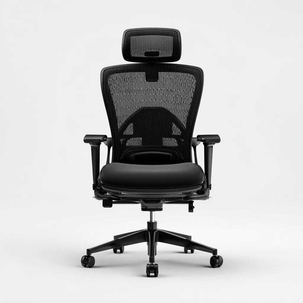 Chaise de bureau ergonomique - maille respirante noire 51x50x130 cm - dossier haut avec appui-tête réglable - soutien lombaire ajustable-Dwellingora