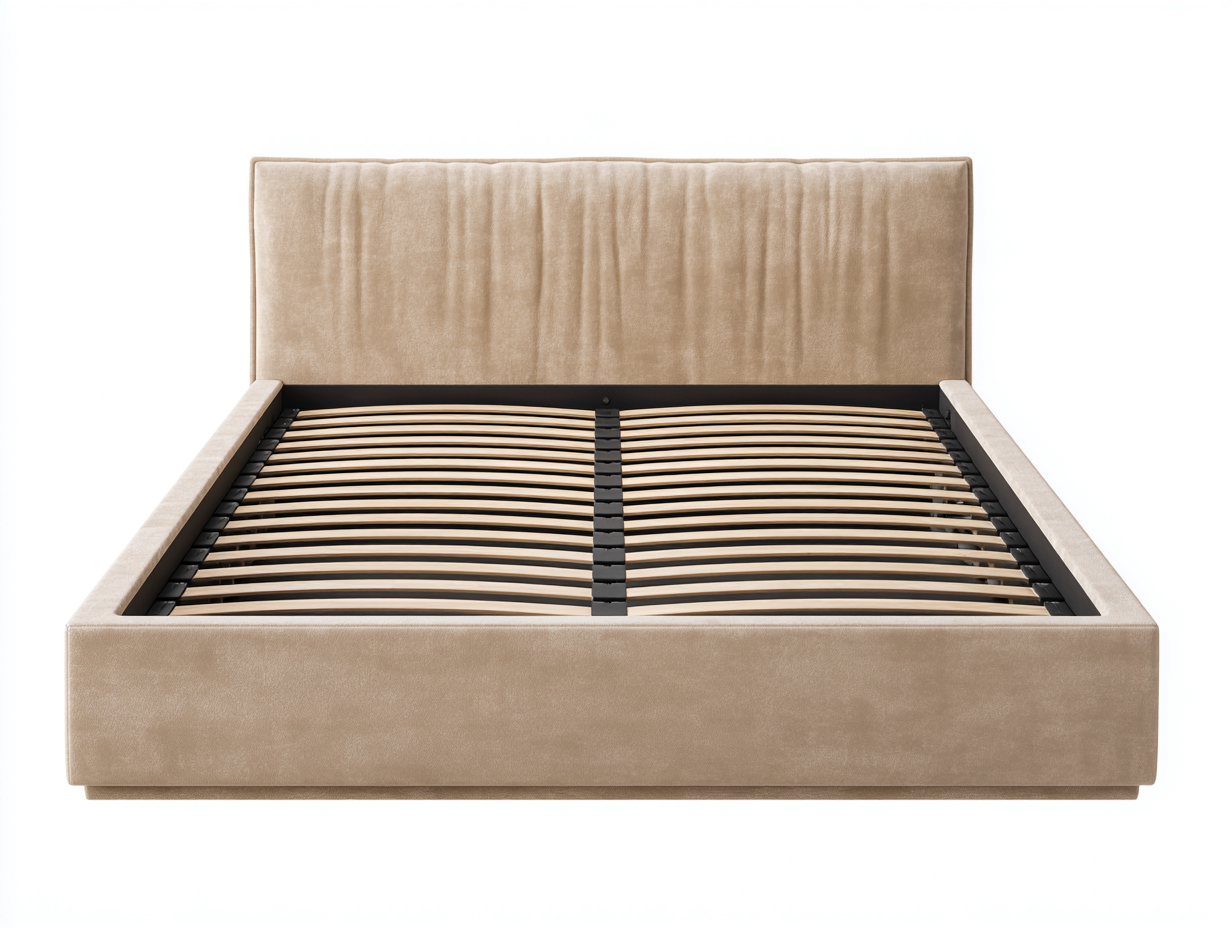 Lit double en velours beige 200x160x100 cm - avec tête de lit rembourrée et sommier à lattes intégré-Dwellingora