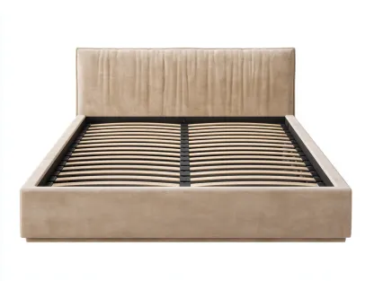 Lit double en velours beige 200x160x100 cm - avec tête de lit rembourrée et sommier à lattes intégré-Dwellingora