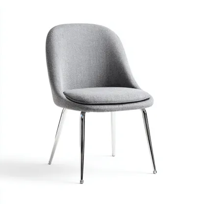 Chaise de salle à manger - tissu gris 49x52x80 cm - pieds en métal chromé - design arrondi moderne-Dwellingora