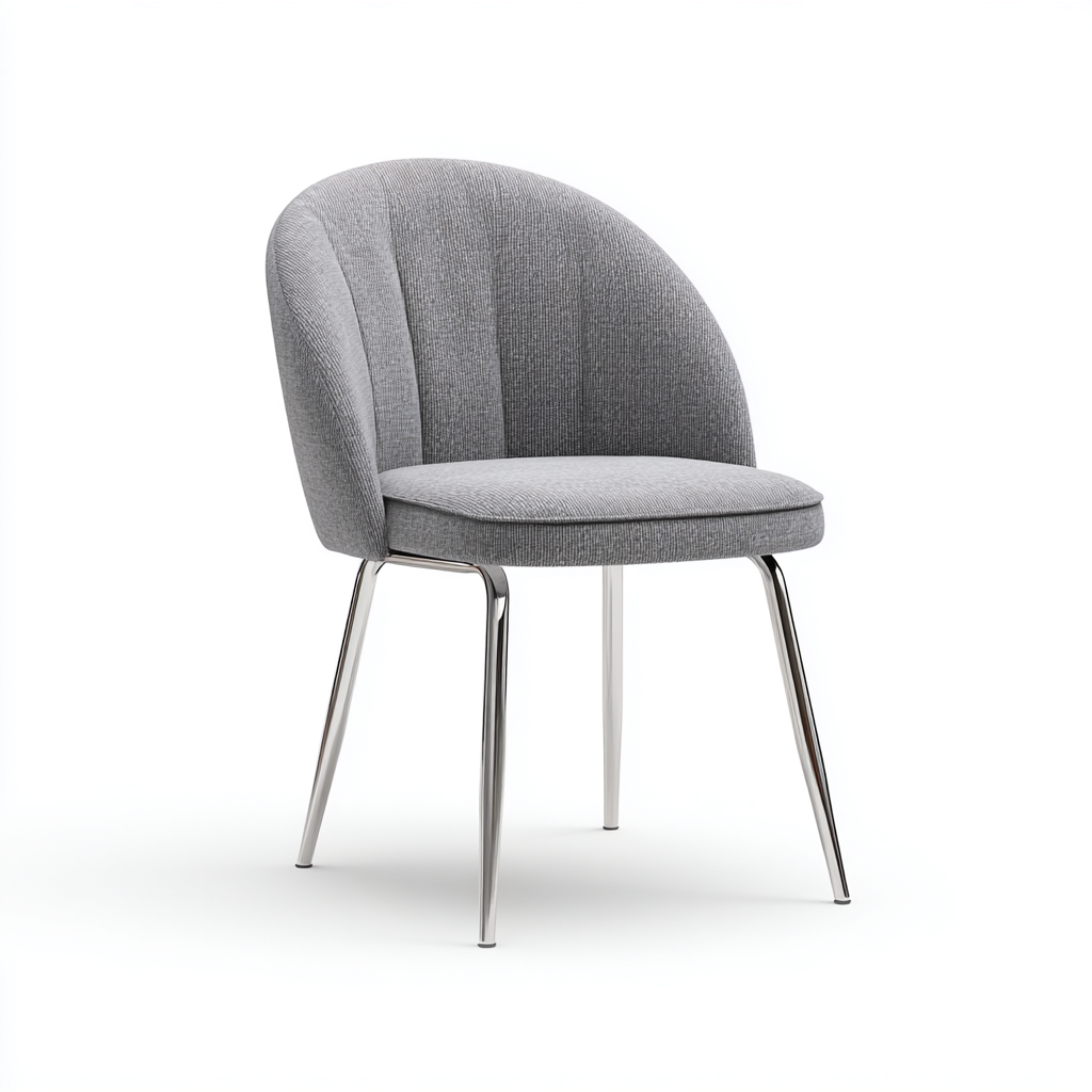 Chaise de salle à manger - tissu gris 50x54x82 cm - pieds en métal chromé - dossier capitonné arrondi-Dwellingora