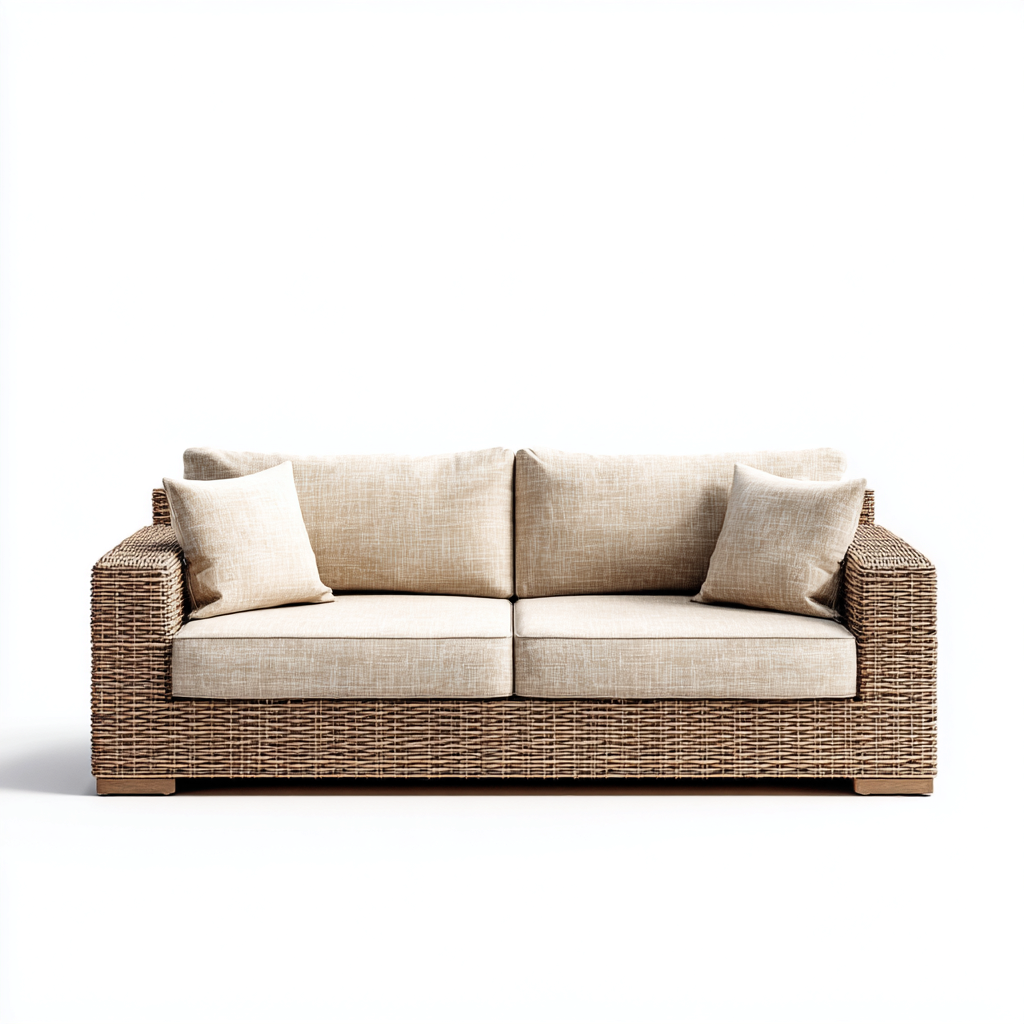 Canapé de jardin trois places en rotin synthétique 200x85x85 cm - rotin brun/beige - style moderne naturel-Dwellingora