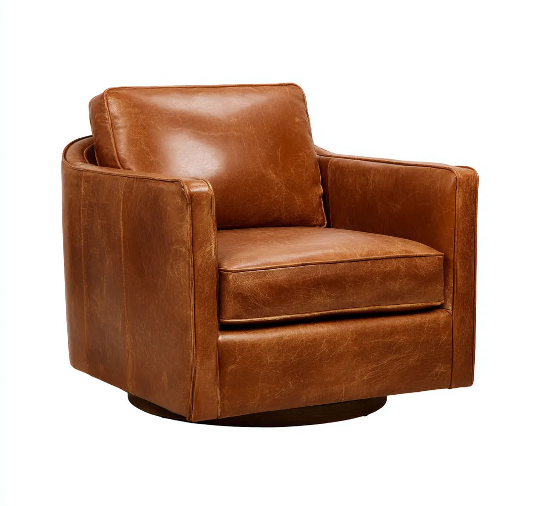 Fauteuil en cuir véritable 88x85x82 cm - marron - design moderne pivotant-Dwellingora