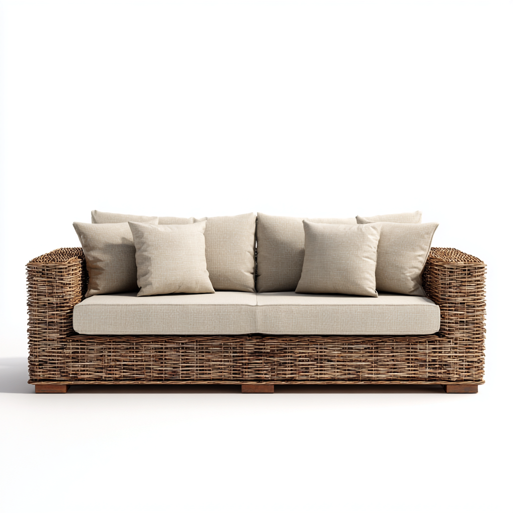 Canapé de jardin trois places en rotin synthétique 200x85x85 cm - rotin naturel/beige - style naturel moderne-Dwellingora