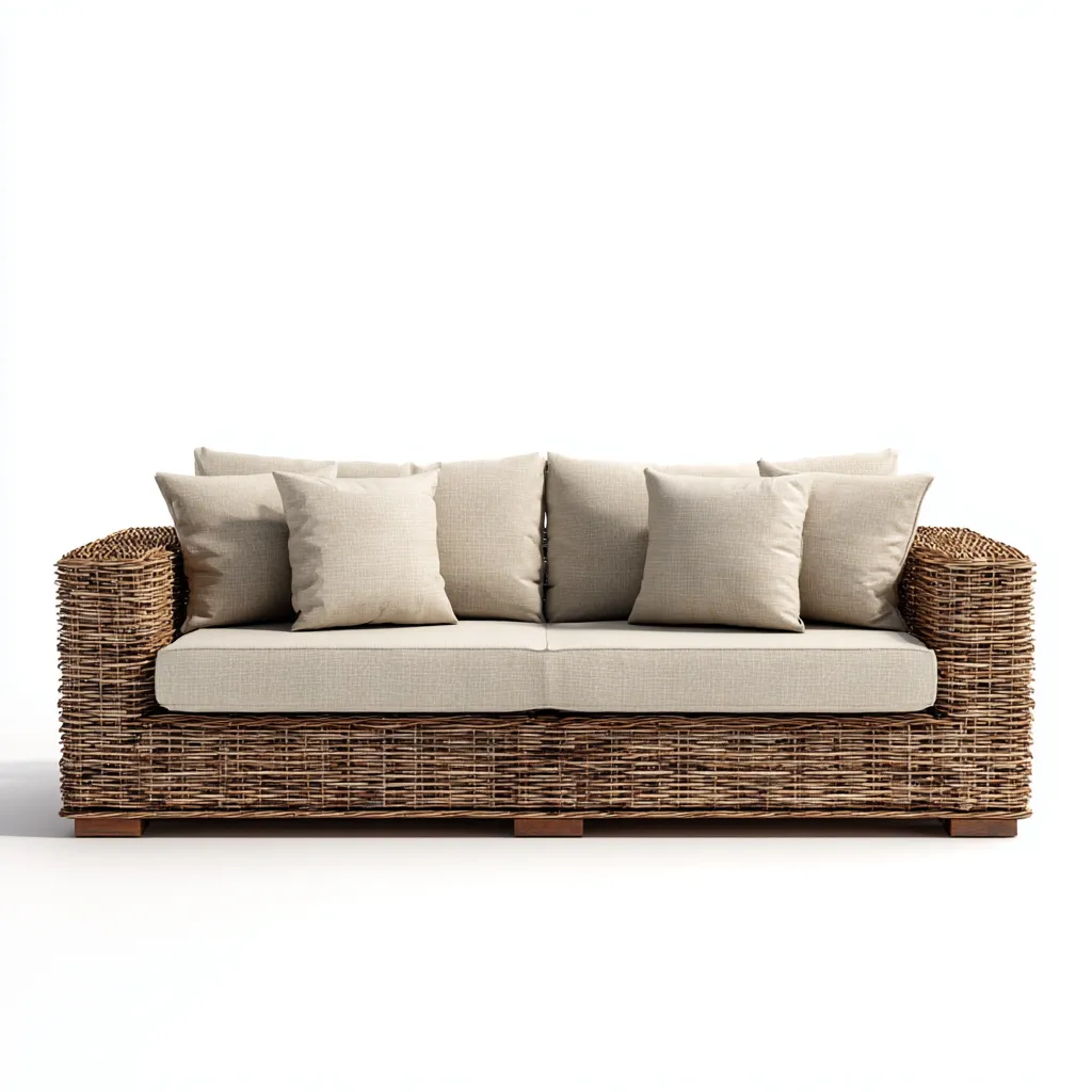 Canapé de jardin trois places en rotin synthétique 200x85x85 cm - rotin naturel/beige - style naturel moderne-Dwellingora