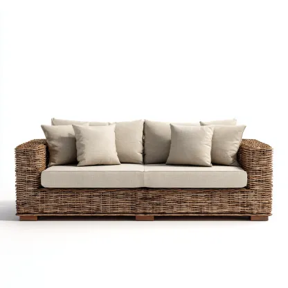 Canapé de jardin trois places en rotin synthétique 200x85x85 cm - rotin naturel/beige - style naturel moderne-Dwellingora