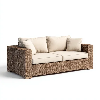 Canapé de jardin 2 places en rotin 175x90x85 cm - brun naturel/beige - style moderne et confortable-Dwellingora