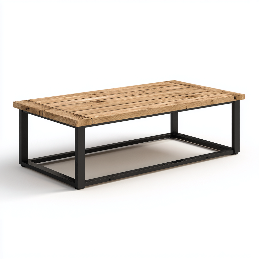 Table basse en chêne et métal 135x65x45 cm - chêne naturel/noir - style industriel-Dwellingora