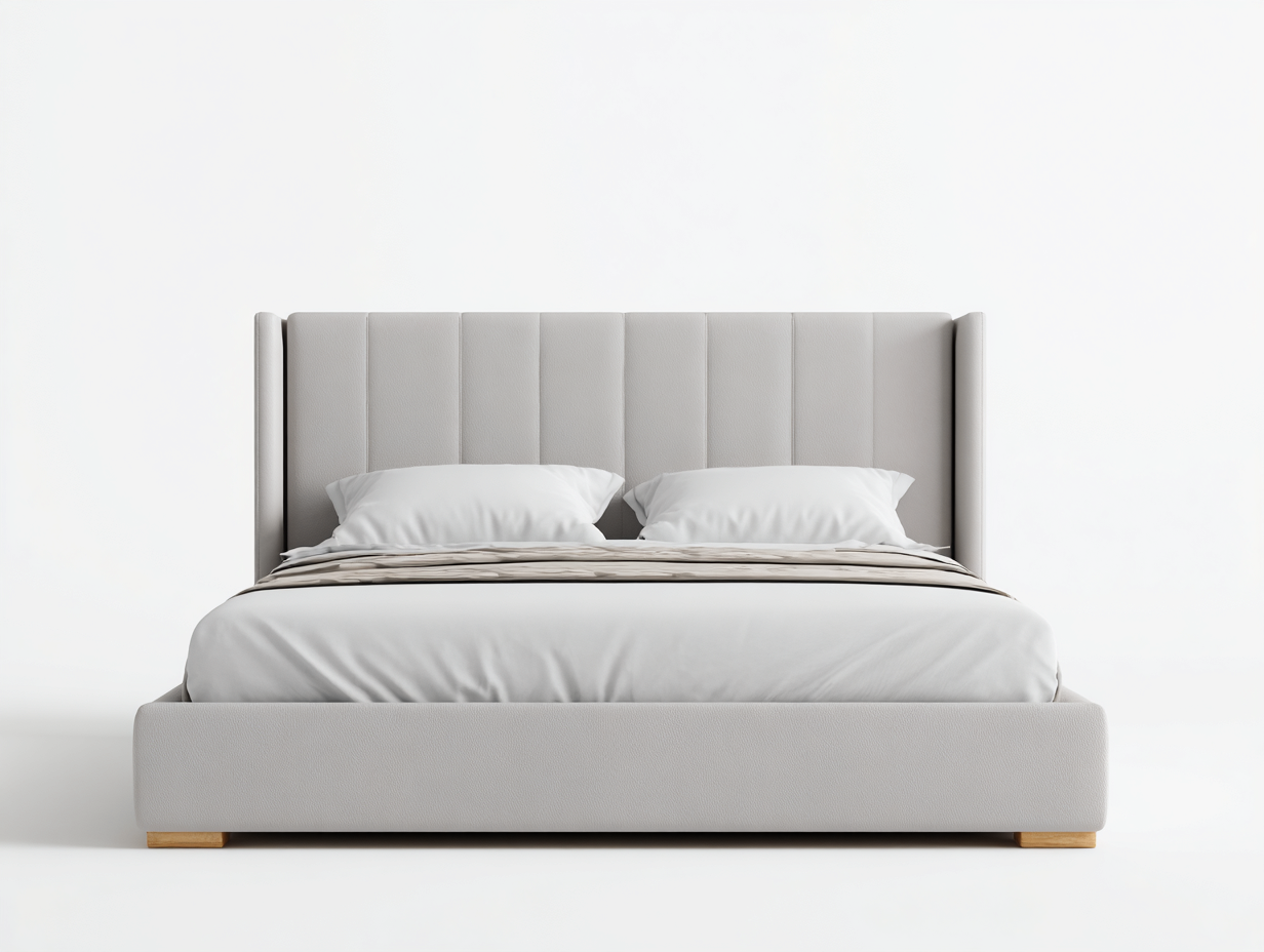 Lit double en cuir synthétique gris clair 210x165x120 cm - avec tête de lit capitonnée et base rembourrée-Dwellingora