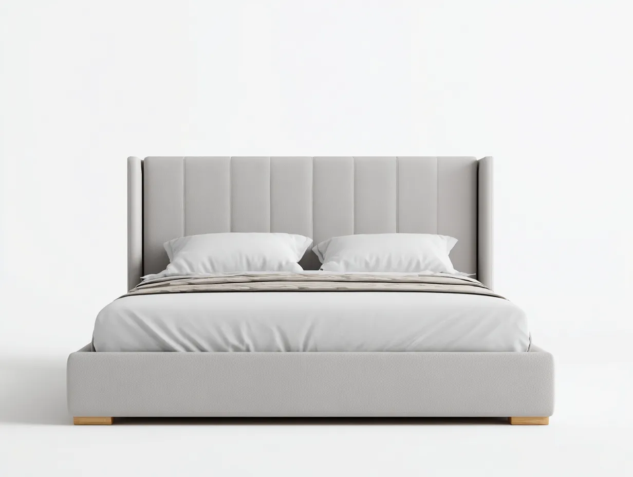 Lit double en cuir synthétique gris clair 210x165x120 cm - avec tête de lit capitonnée et base rembourrée-Dwellingora