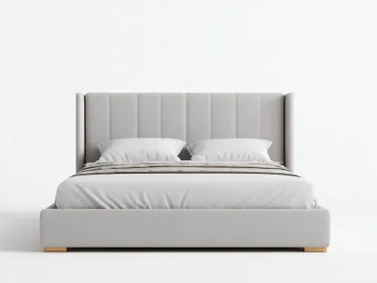 Lit double en cuir synthétique gris clair 210x165x120 cm - avec tête de lit capitonnée et base rembourrée-Dwellingora