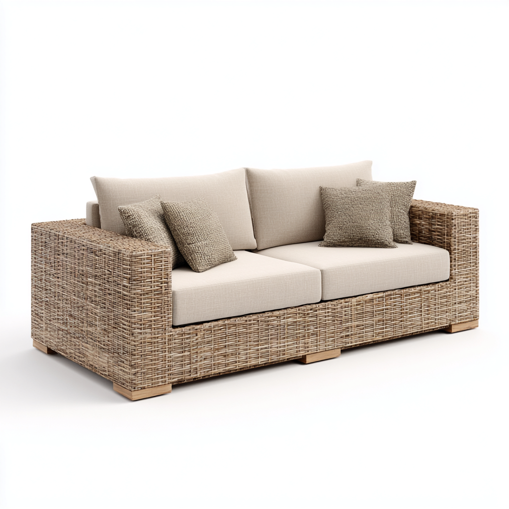 Canapé de jardin deux places en rotin synthétique 175x85x85 cm - rotin naturel/beige - style moderne naturel-Dwellingora
