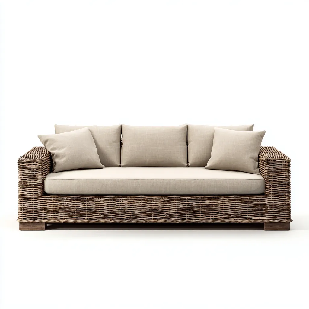 Canapé de jardin 3 places en rotin 190x90x85 cm - brun naturel/beige - style rustique et élégant-Dwellingora