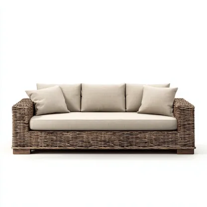 Canapé de jardin 3 places en rotin 190x90x85 cm - brun naturel/beige - style rustique et élégant-Dwellingora