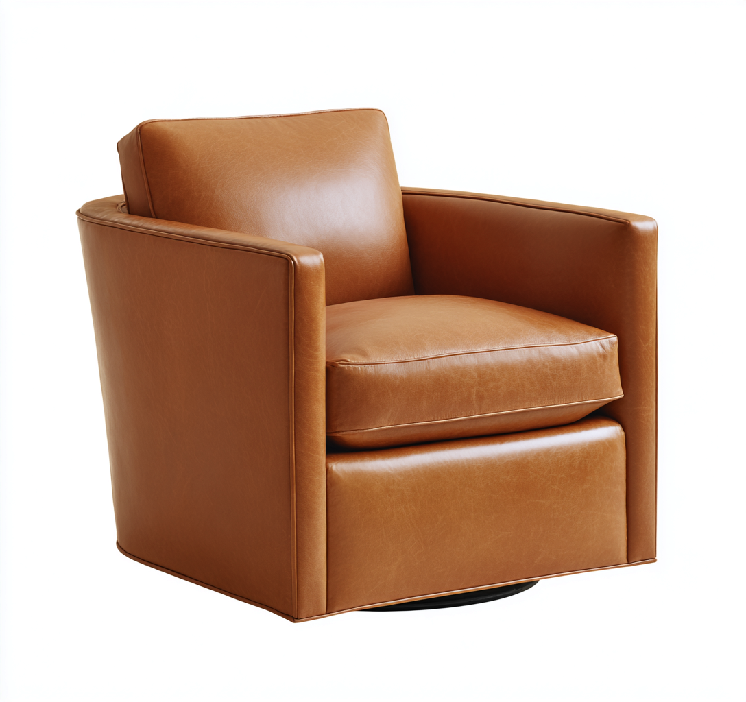 Fauteuil en cuir véritable 88x84x82 cm - brun clair - design moderne pivotant-Dwellingora