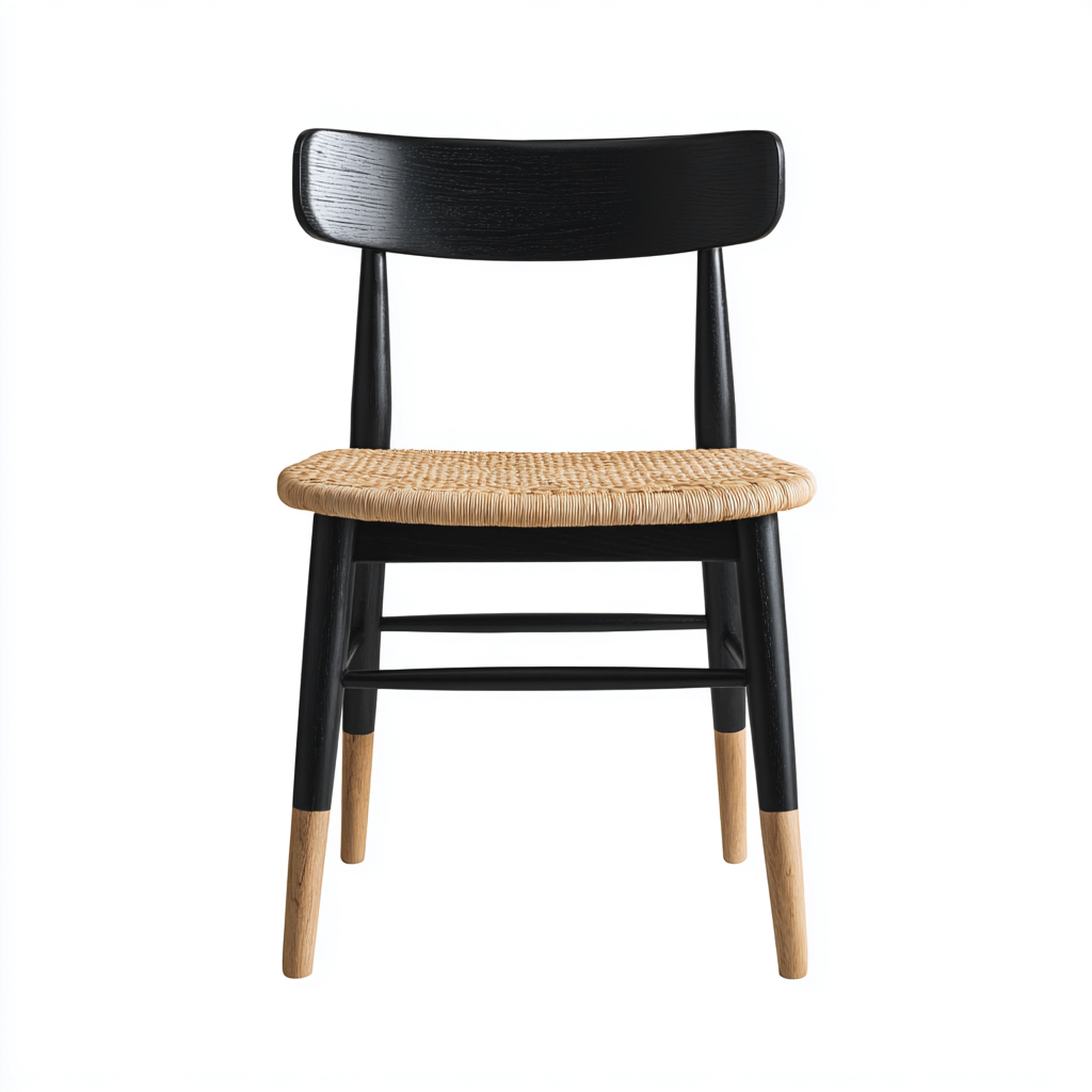 Chaise de salle à manger - structure en bois noir et assise en rotin imitation bois clair - 44x49x84 cm - style nordique et chaleureux-Dwellingora