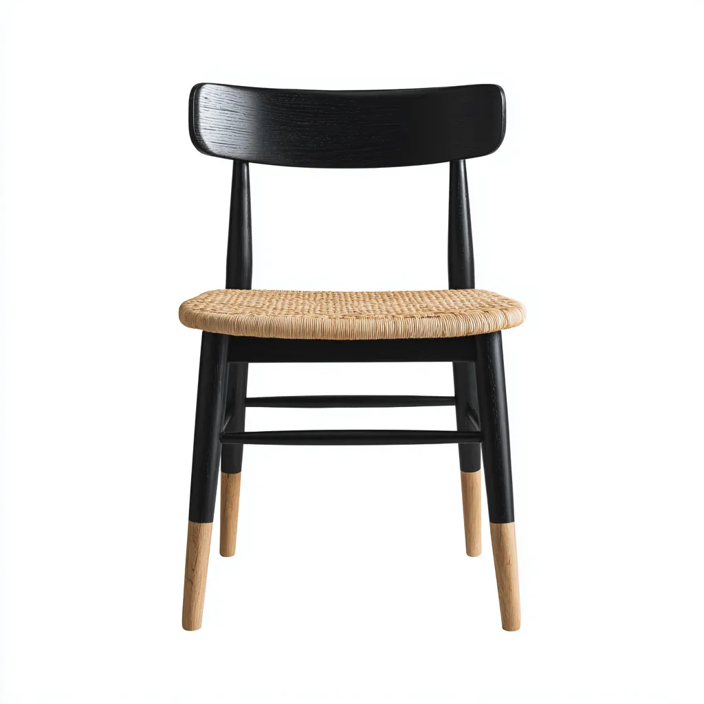 Chaise de salle à manger - structure en bois noir et assise en rotin imitation bois clair - 44x49x84 cm - style nordique et chaleureux-Dwellingora