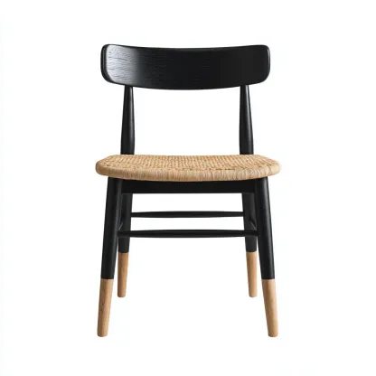 Chaise de salle à manger - structure en bois noir et assise en rotin imitation bois clair - 44x49x84 cm - style nordique et chaleureux-Dwellingora