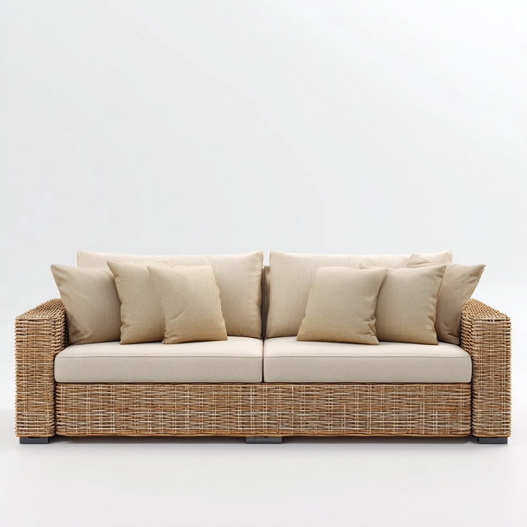 Canapé de jardin 3 places en rotin 195x90x85 cm - brun naturel/beige - style naturel et contemporain-Dwellingora