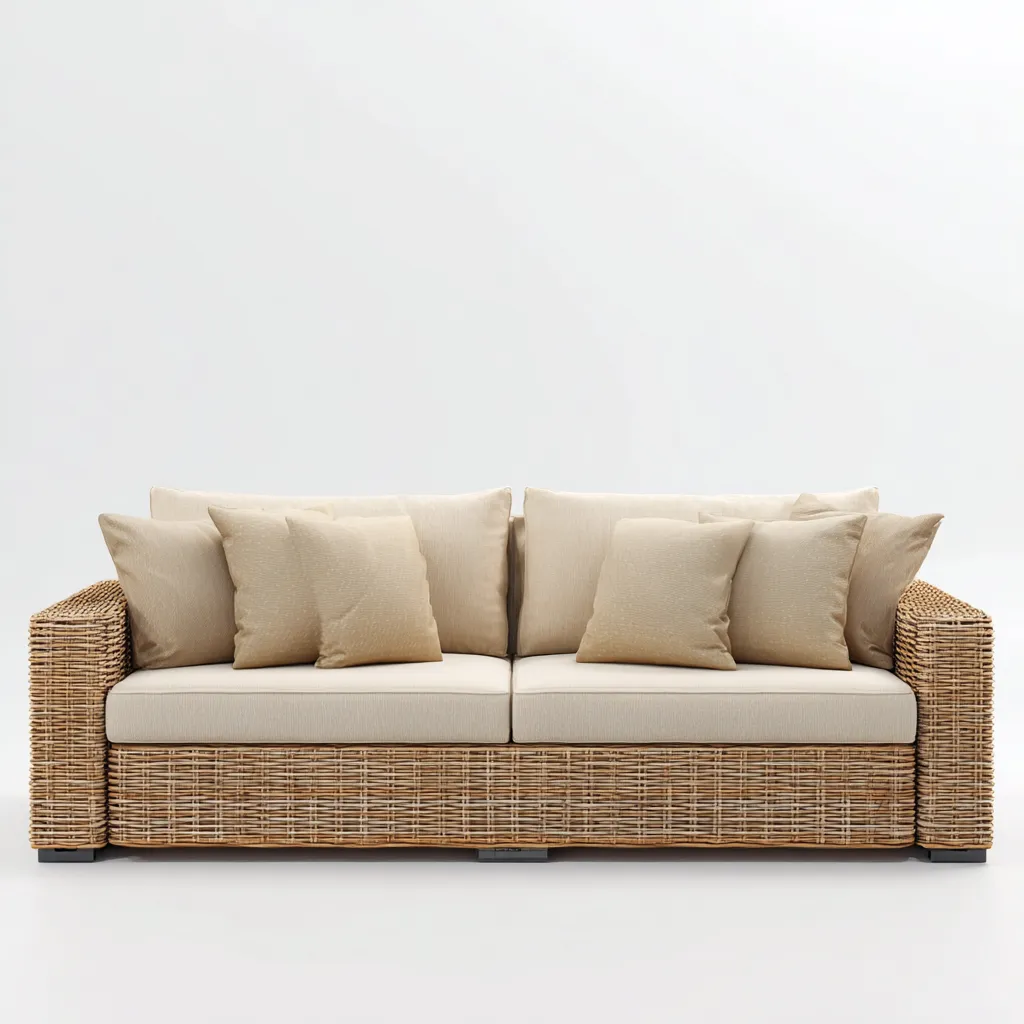 Canapé de jardin 3 places en rotin 195x90x85 cm - brun naturel/beige - style naturel et contemporain-Dwellingora