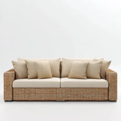Canapé de jardin 3 places en rotin 195x90x85 cm - brun naturel/beige - style naturel et contemporain-Dwellingora