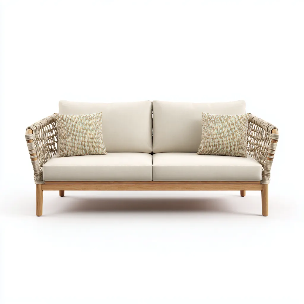 Canapé de jardin deux places en corde tressée et bois 170x80x85 cm - beige/naturel - style scandinave moderne-Dwellingora