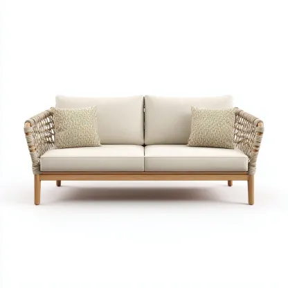 Canapé de jardin deux places en corde tressée et bois 170x80x85 cm - beige/naturel - style scandinave moderne-Dwellingora