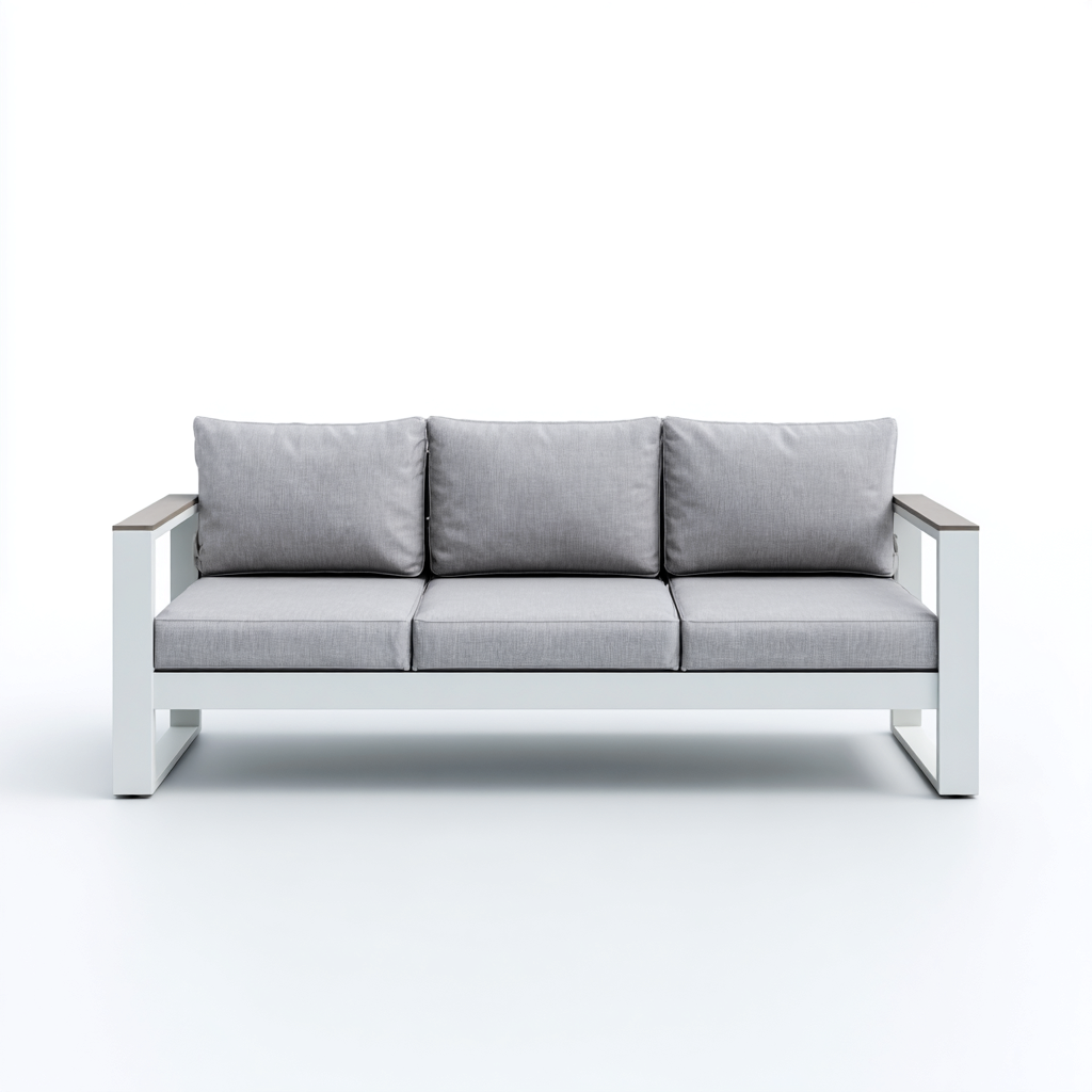 Canapé de jardin trois places en aluminium 195x80x85 cm - blanc/gris clair - design moderne épuré-Dwellingora