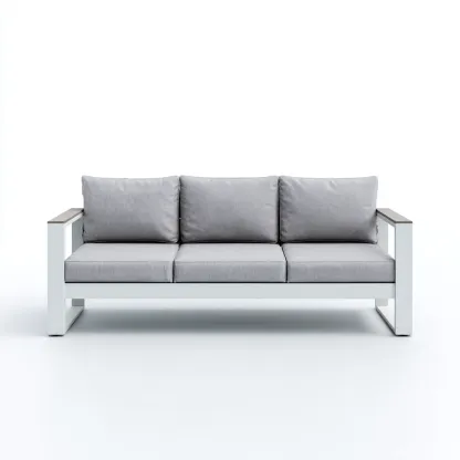Canapé de jardin trois places en aluminium 195x80x85 cm - blanc/gris clair - design moderne épuré-Dwellingora