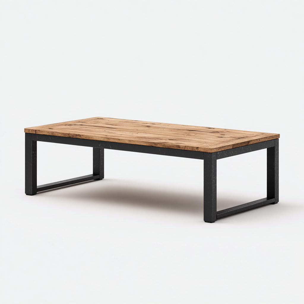 Table basse en chêne et métal 125x65x45 cm - chêne naturel/noir - style industriel-Dwellingora