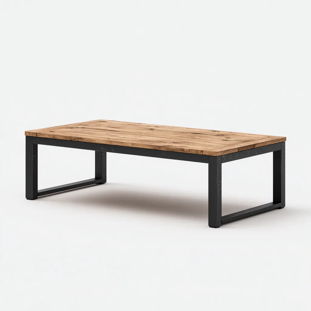 Table basse en chêne et métal 125x65x45 cm - chêne naturel/noir - style industriel-Dwellingora