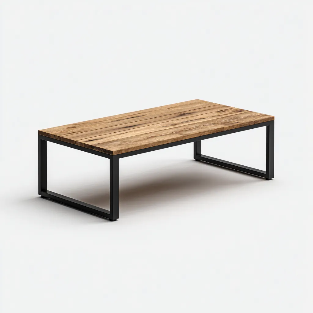 Table basse industrielle - chêne clair et structure métallique noire - 135x65x45 cm - style loft contemporain-Dwellingora