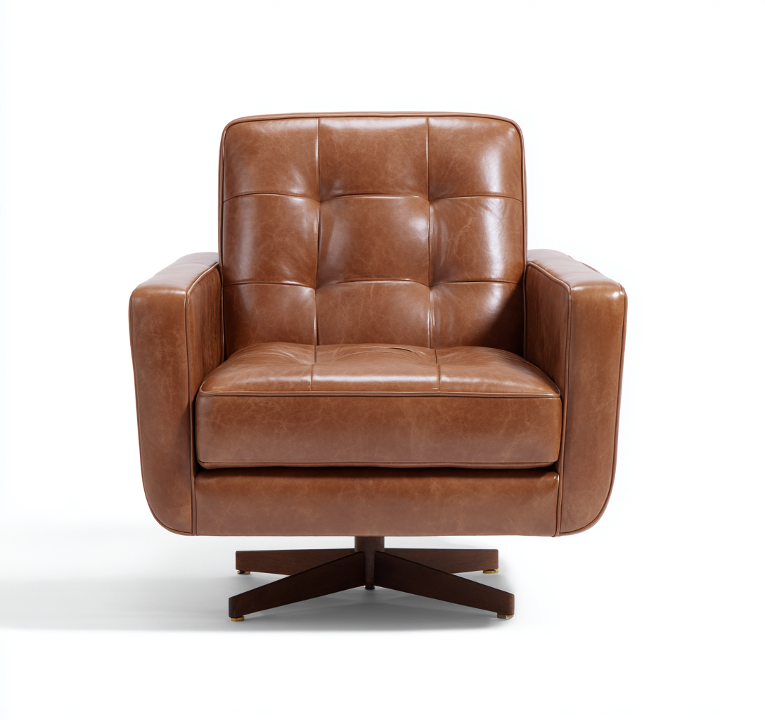 Fauteuil en cuir véritable 90x85x85 cm - marron - style vintage pivotant-Dwellingora