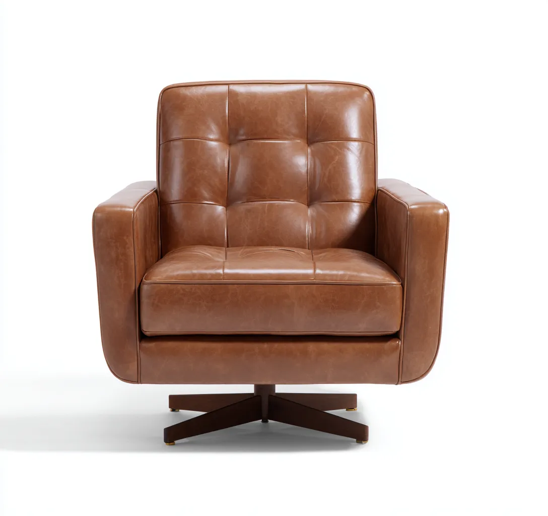 Fauteuil en cuir véritable 90x85x85 cm - marron - style vintage pivotant-Dwellingora