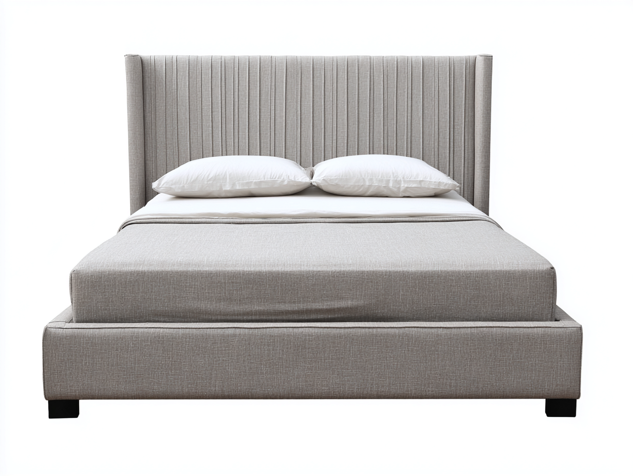 Lit double tapissé 210x165x120 cm - gris clair - design moderne avec tête de lit à ailettes-Dwellingora