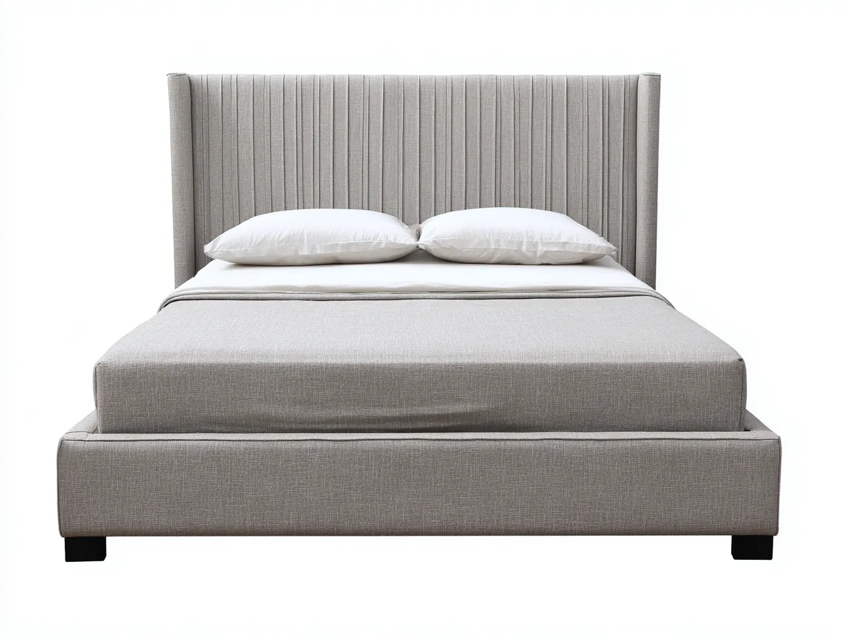 Lit double tapissé 210x165x120 cm - gris clair - design moderne avec tête de lit à ailettes-Dwellingora