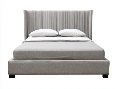 Lit double tapissé 210x165x120 cm - gris clair - design moderne avec tête de lit à ailettes-Dwellingora