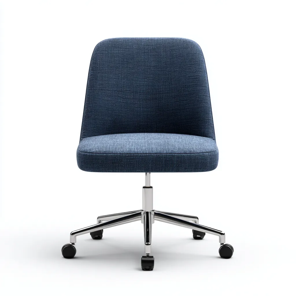 Chaise de bureau ergonomique - tissu bleu foncé - 50x48x95 cm - design compact sans accoudoirs et base chromée à roulettes-Dwellingora