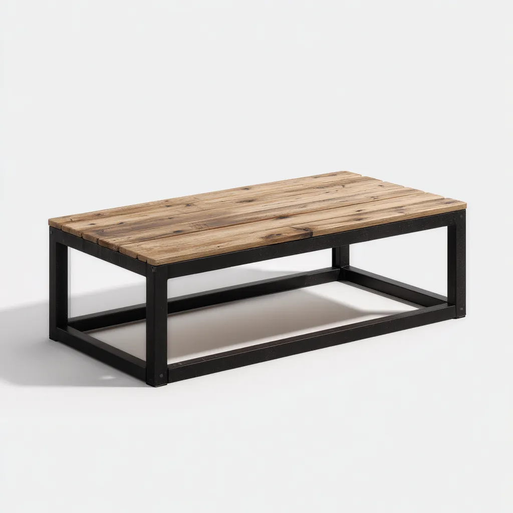 Table basse en chêne et métal 135x65x42 cm - chêne naturel/noir - style industriel-Dwellingora