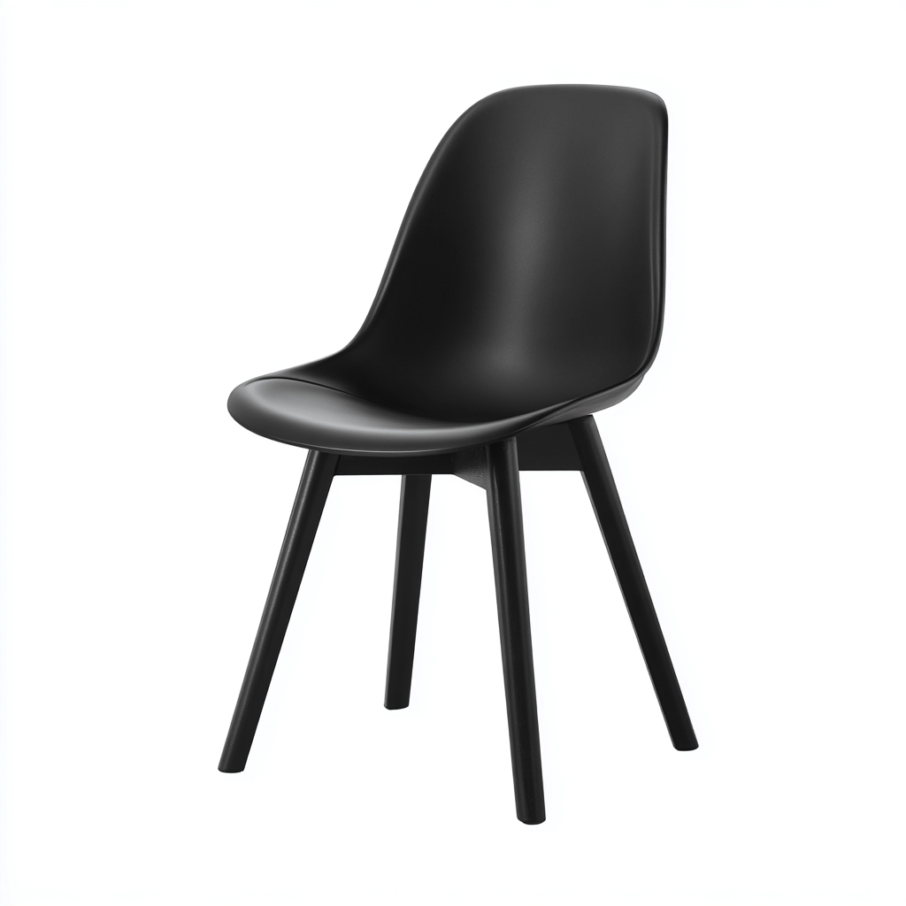 Chaise de salle à manger - coque en polypropylène noir et pieds en bois - design minimaliste 48x54x83 cm-Dwellingora