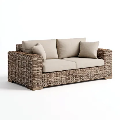 Canapé de jardin deux places en rotin synthétique 175x85x85 cm - rotin brun/beige - style naturel moderne-Dwellingora