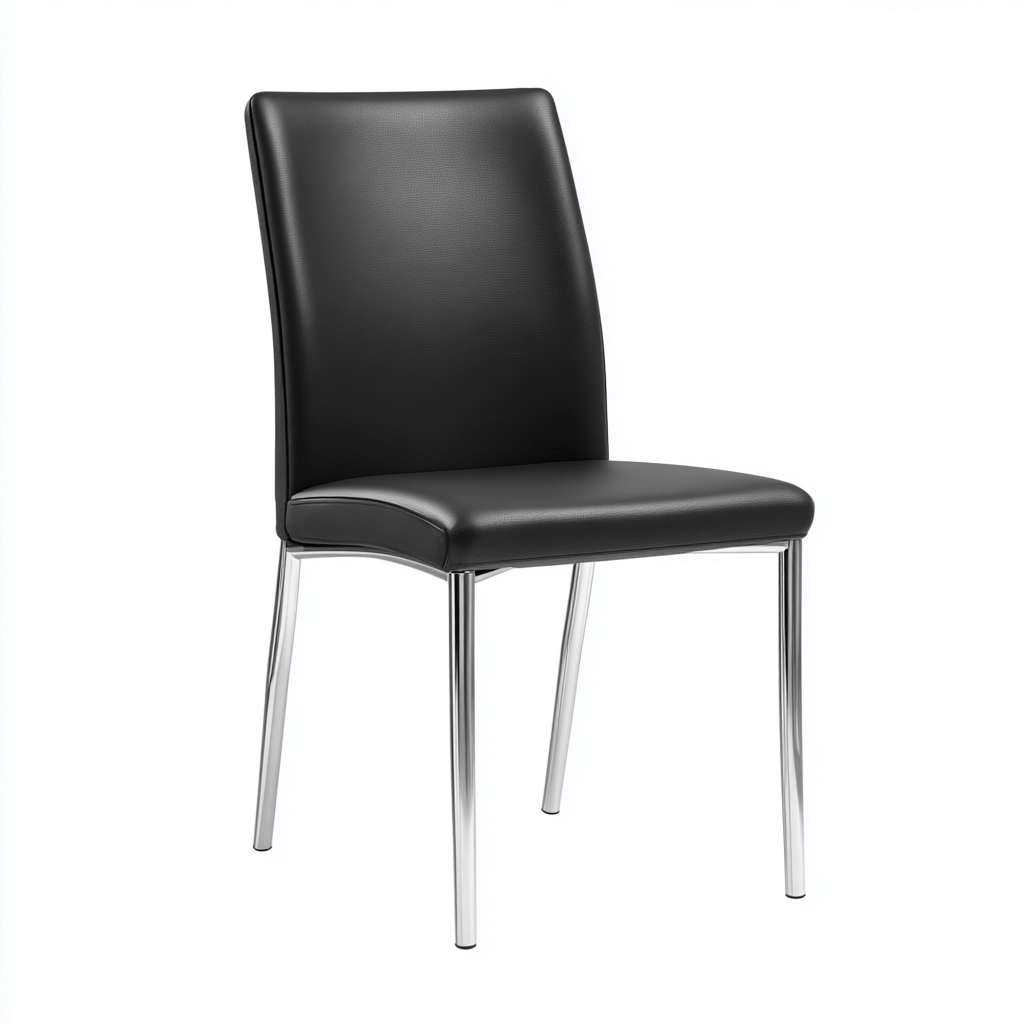 Chaise de salle à manger - assise en cuir synthétique noir et pieds chromés - style contemporain 47x55x85 cm-Dwellingora