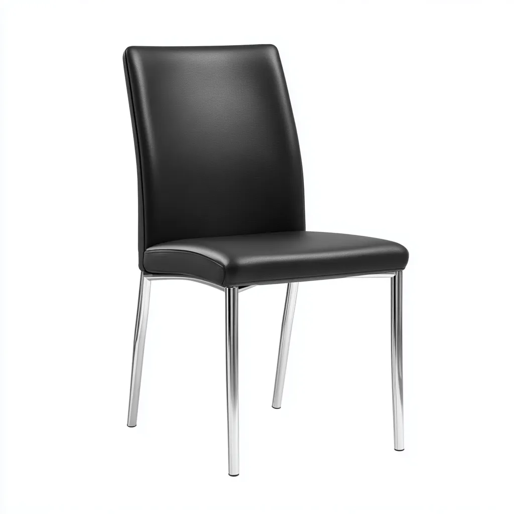 Chaise de salle à manger - assise en cuir synthétique noir et pieds chromés - style contemporain 47x55x85 cm-Dwellingora