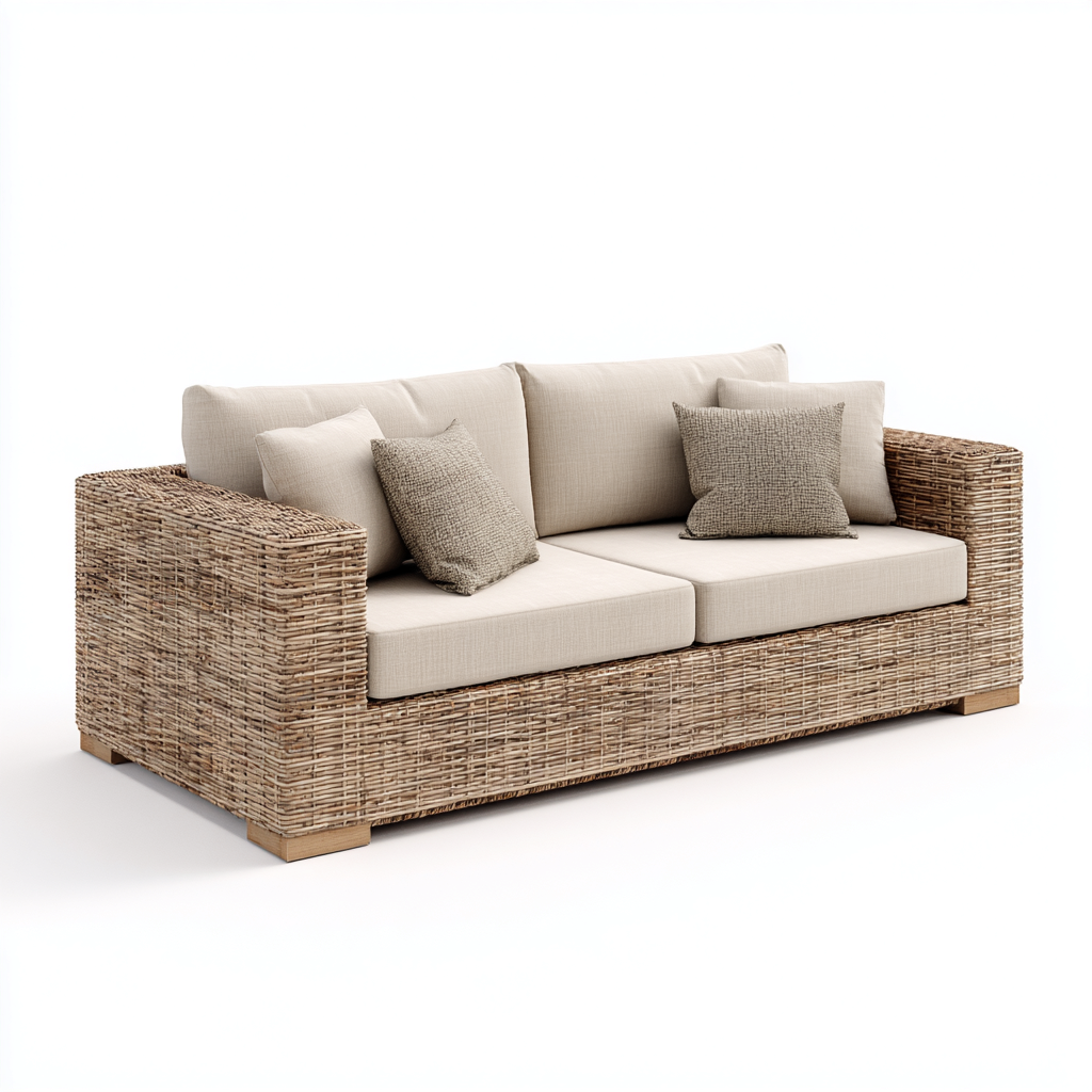 Canapé de jardin 2 places en rotin 175x90x85 cm - brun naturel/beige - style contemporain et confortable-Dwellingora