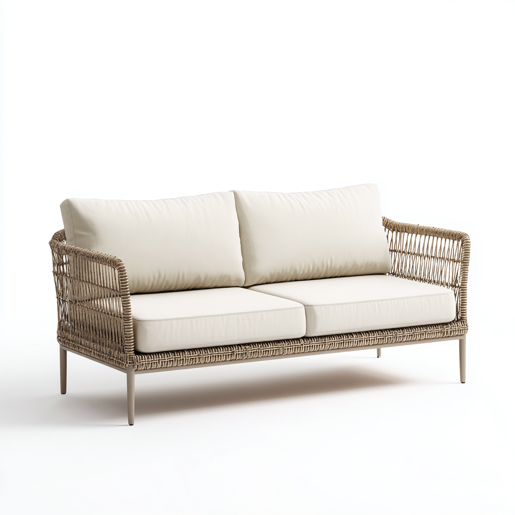 Canapé de jardin 2 places en corde tressée et aluminium 175x85x85 cm - brun clair/blanc cassé - style moderne et aérien-Dwellingora
