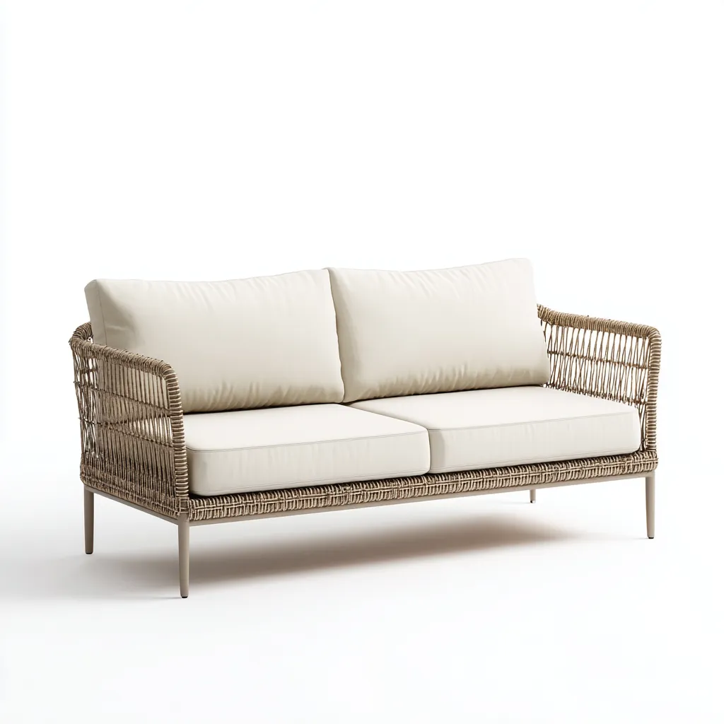 Canapé de jardin 2 places en corde tressée et aluminium 175x85x85 cm - brun clair/blanc cassé - style moderne et aérien-Dwellingora